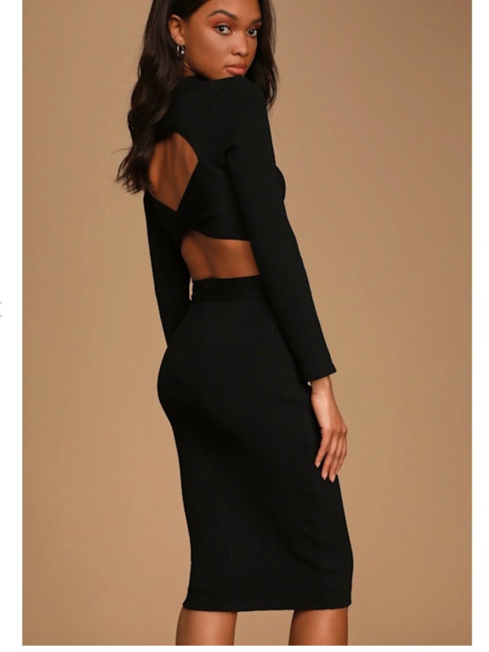 Lulus- Chic Me Out Black Ribbed Two-Piece Skirt Set- XS